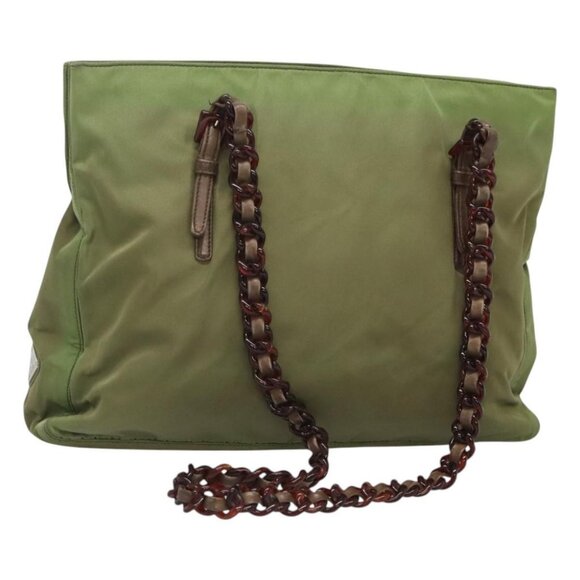 PRADA Shoulder Bag Nylon Khaki Silver Auth - Picture 1 of 16